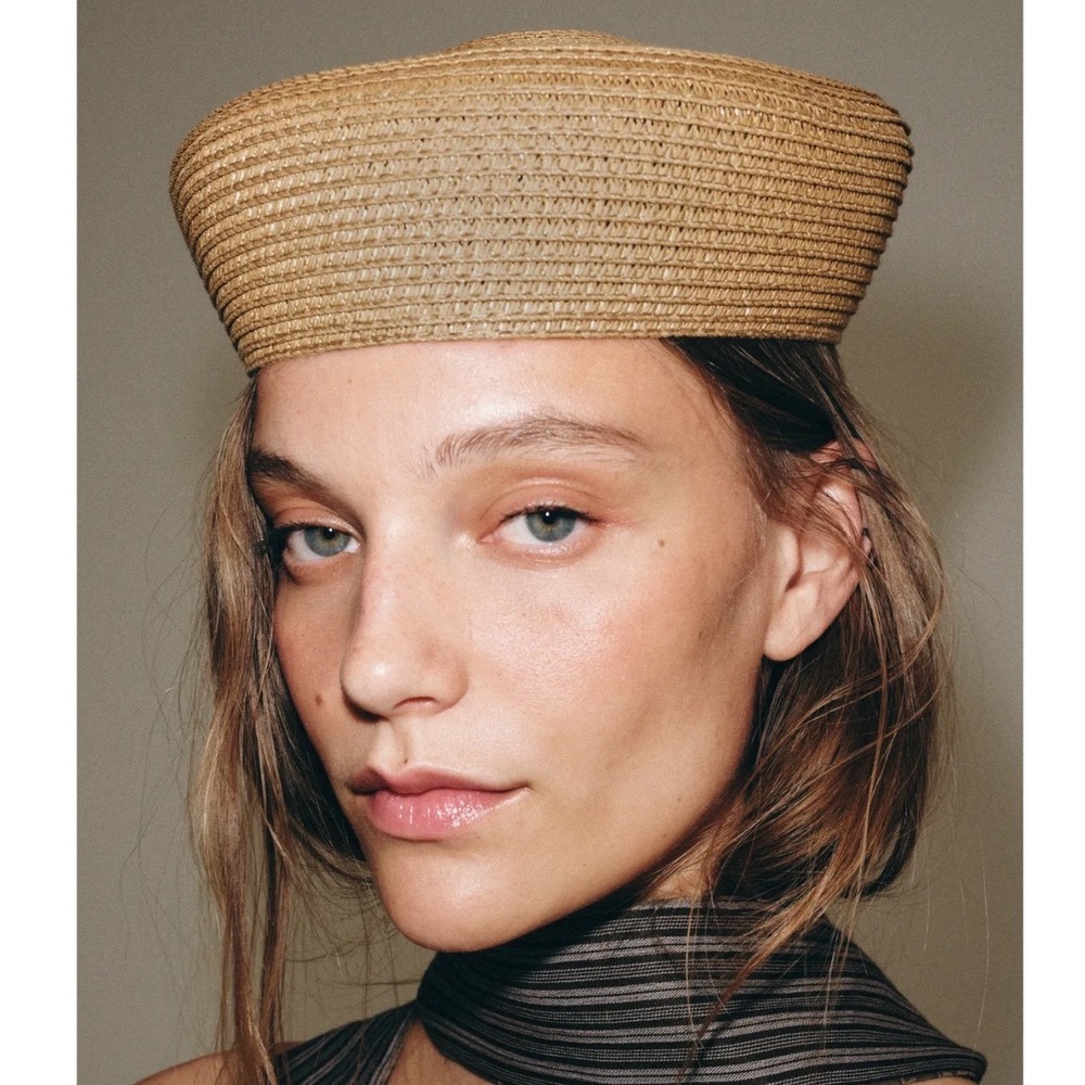 Zara Straw Pillbox Hat in Natural Tan